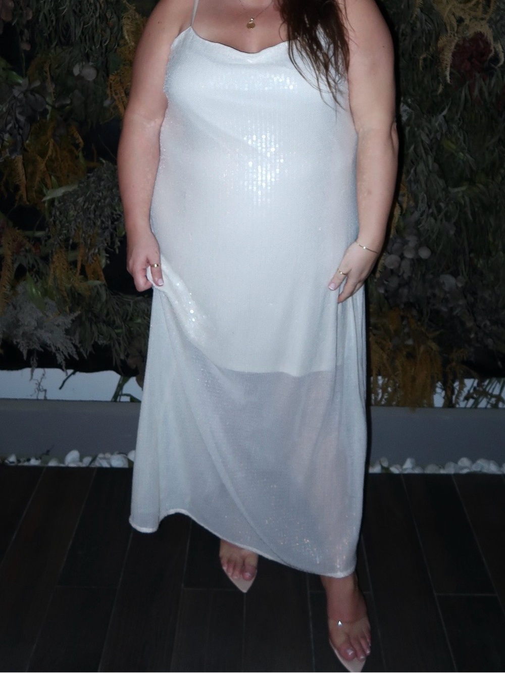Anthropologie White Sequin Slip Maxi Dress